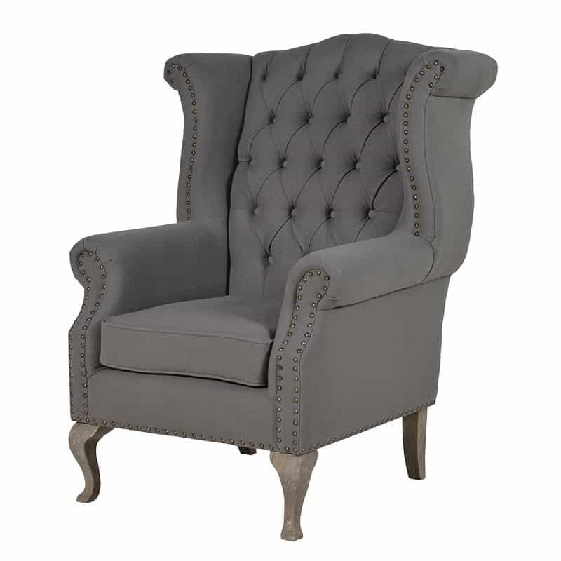 Grey Button Wingback Arm Chair